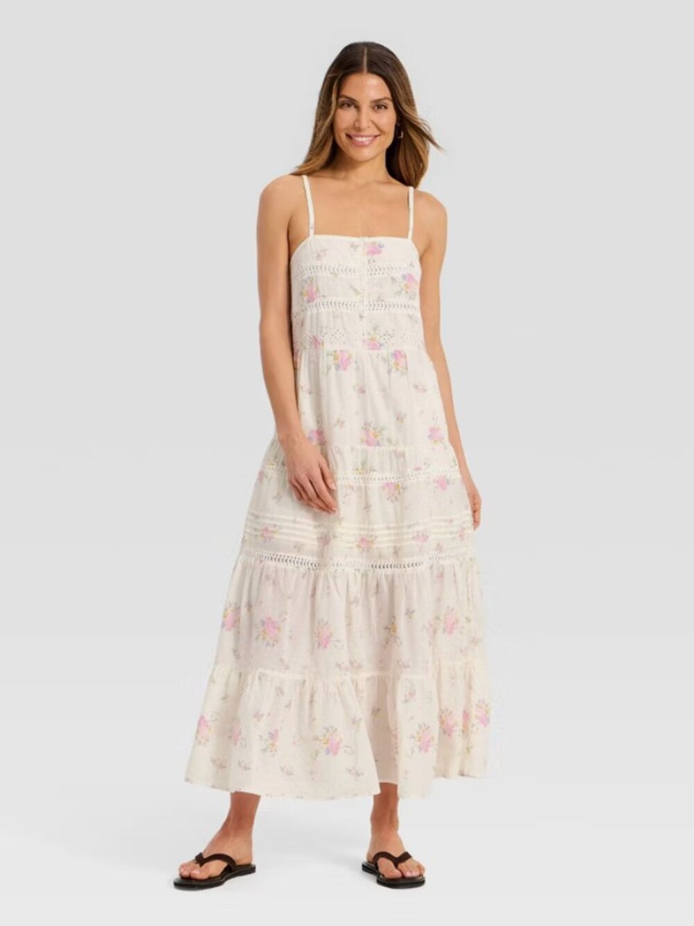 Women's Sleeveless Lace Maxi A-Line Dress - Universal Thread Cream Floral XS